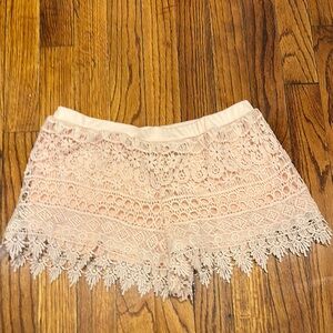 Shineside Lace Crochet Shorts in Soft Pink